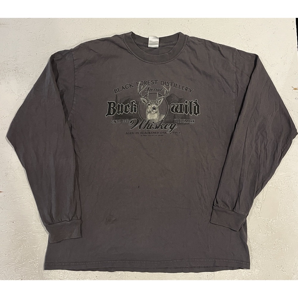 Black Forest Distillery‎ Buck Wild Whiskey Long Sleeve Shirt Mens XL Gray